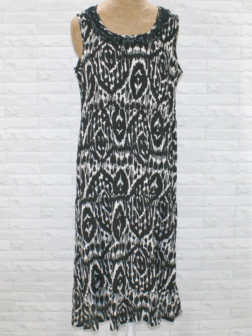 ELEMENTS Dress Sleeveless Summer Nap Flowy Abstract Black White Large
